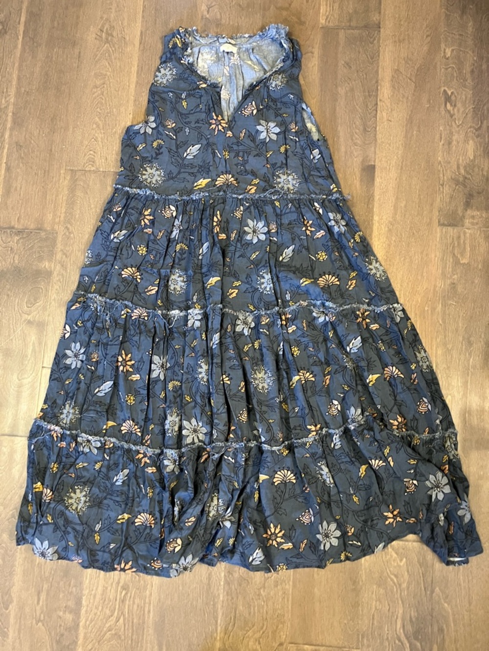 Cost Plus World Market Navy Floral Tiered Dress